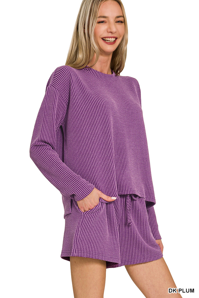RAISED RIB LONG SLEEVE TEE & SHORTS SET