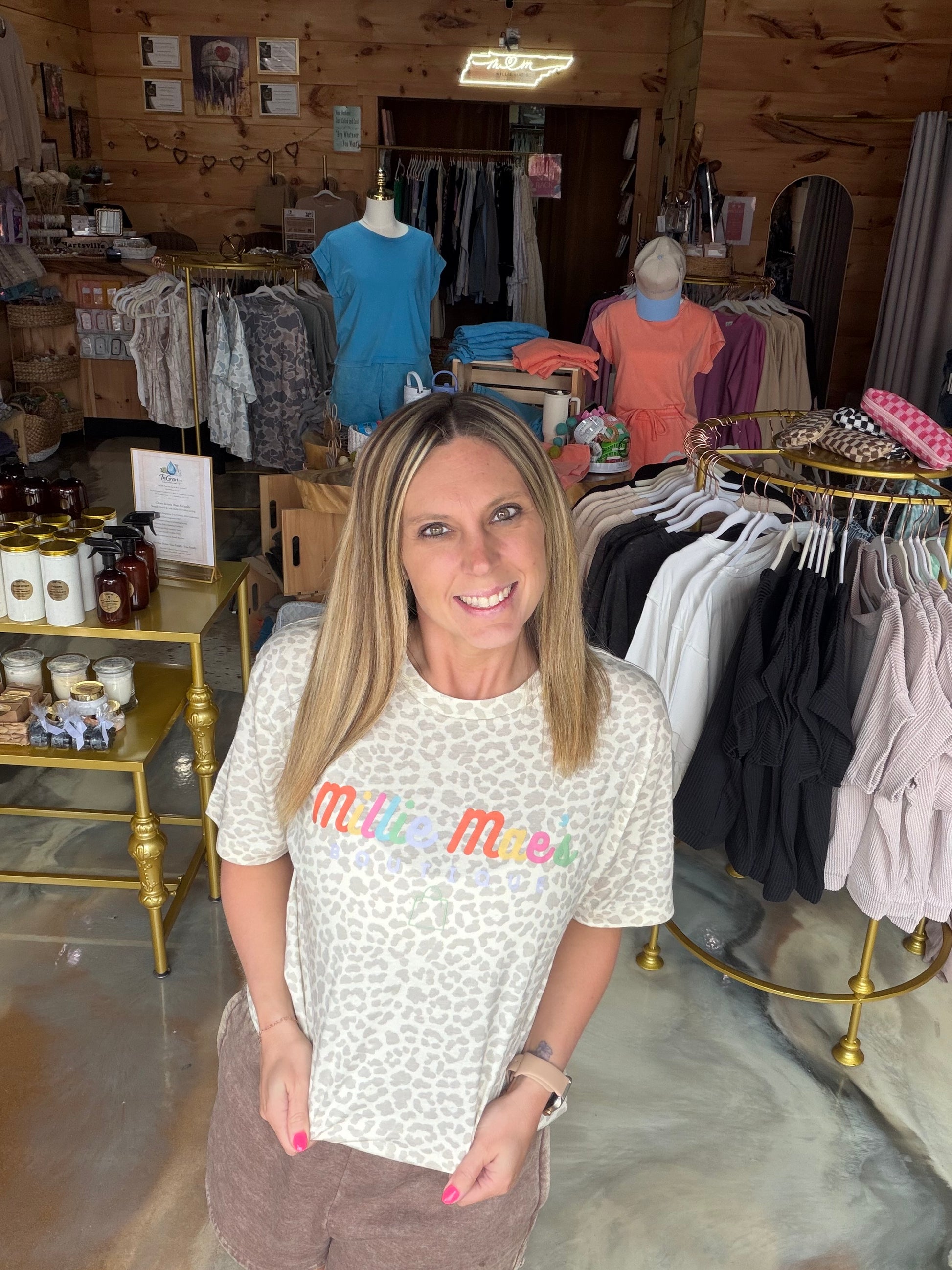 Millie Mae's Boutique Natural Leopard Tshirt