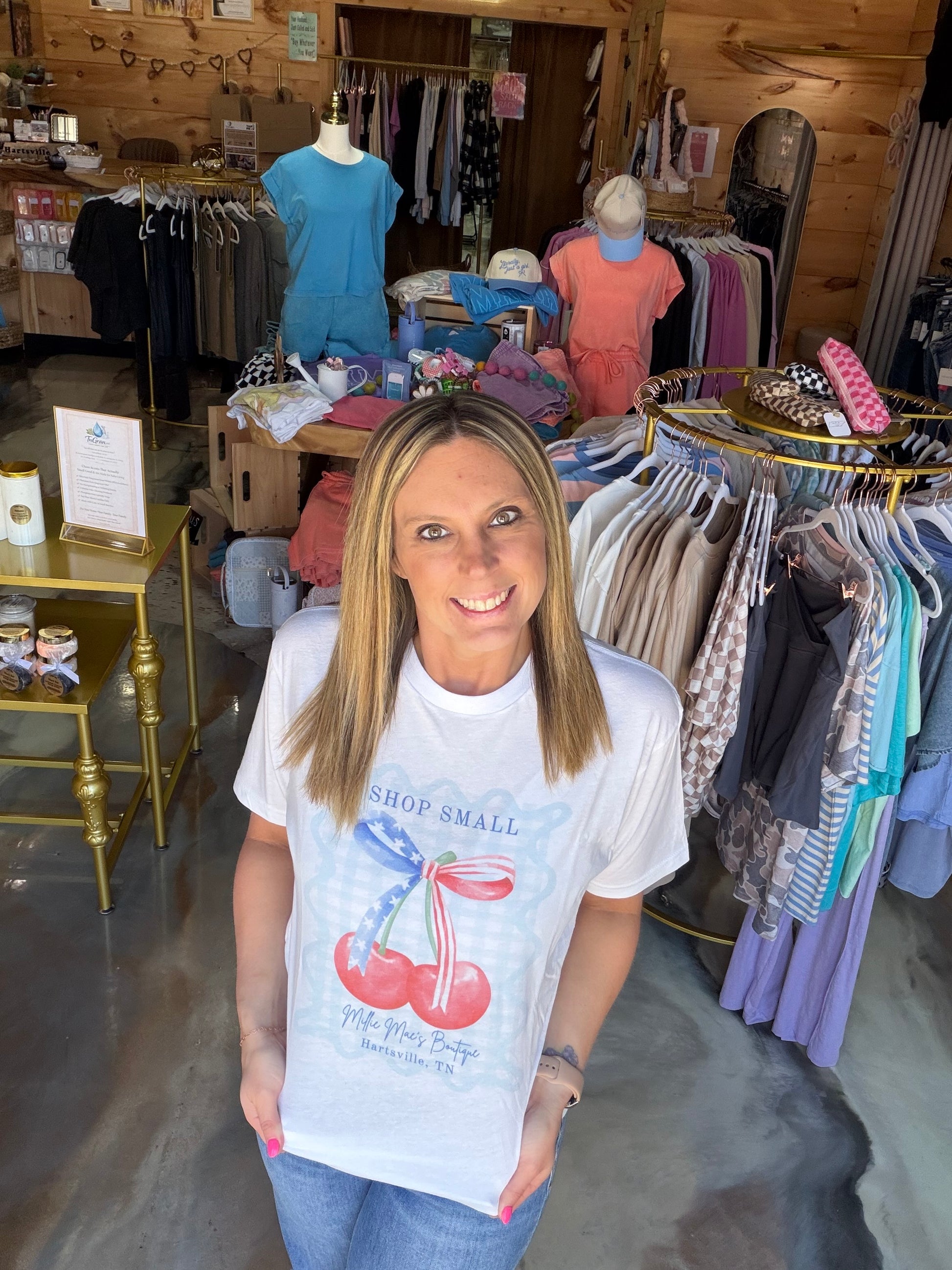 Millie Mae's Boutique Gingham Patriotic Coquette Graphic Tee
