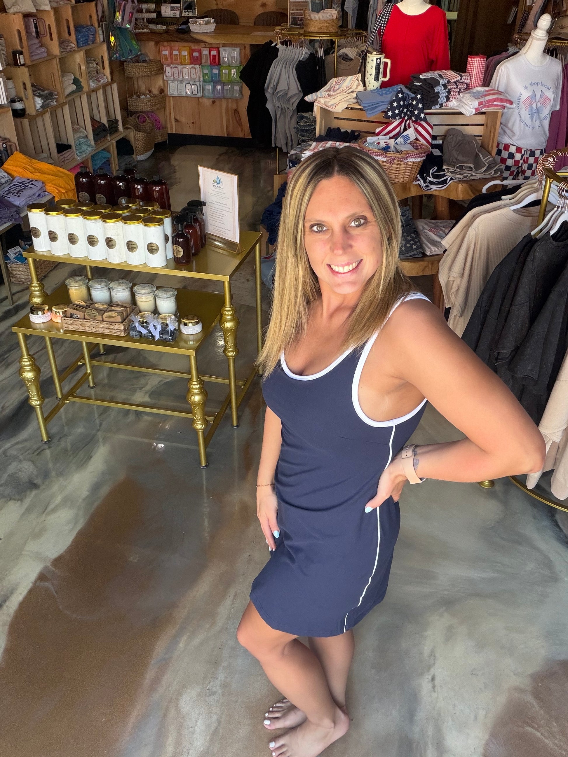 Butter Contrast Piping Mini Dress - Navy
