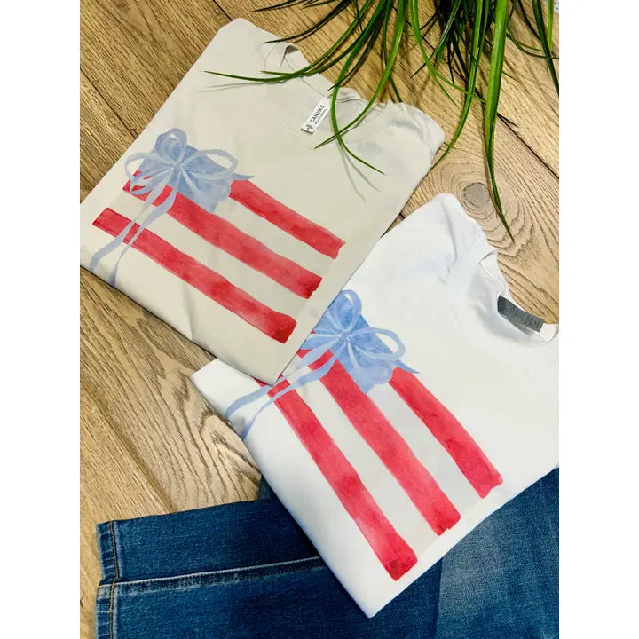 Watercolor Coquette American Flag Graphic Tee