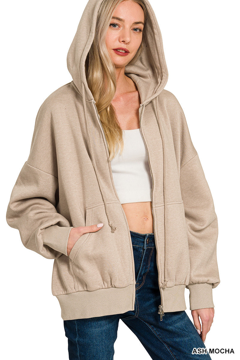 Fleece zip-up hoodie with pockets