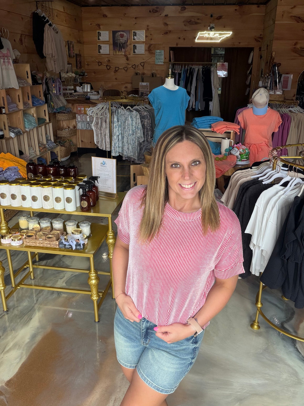Corded Rib Short Sleeve Top