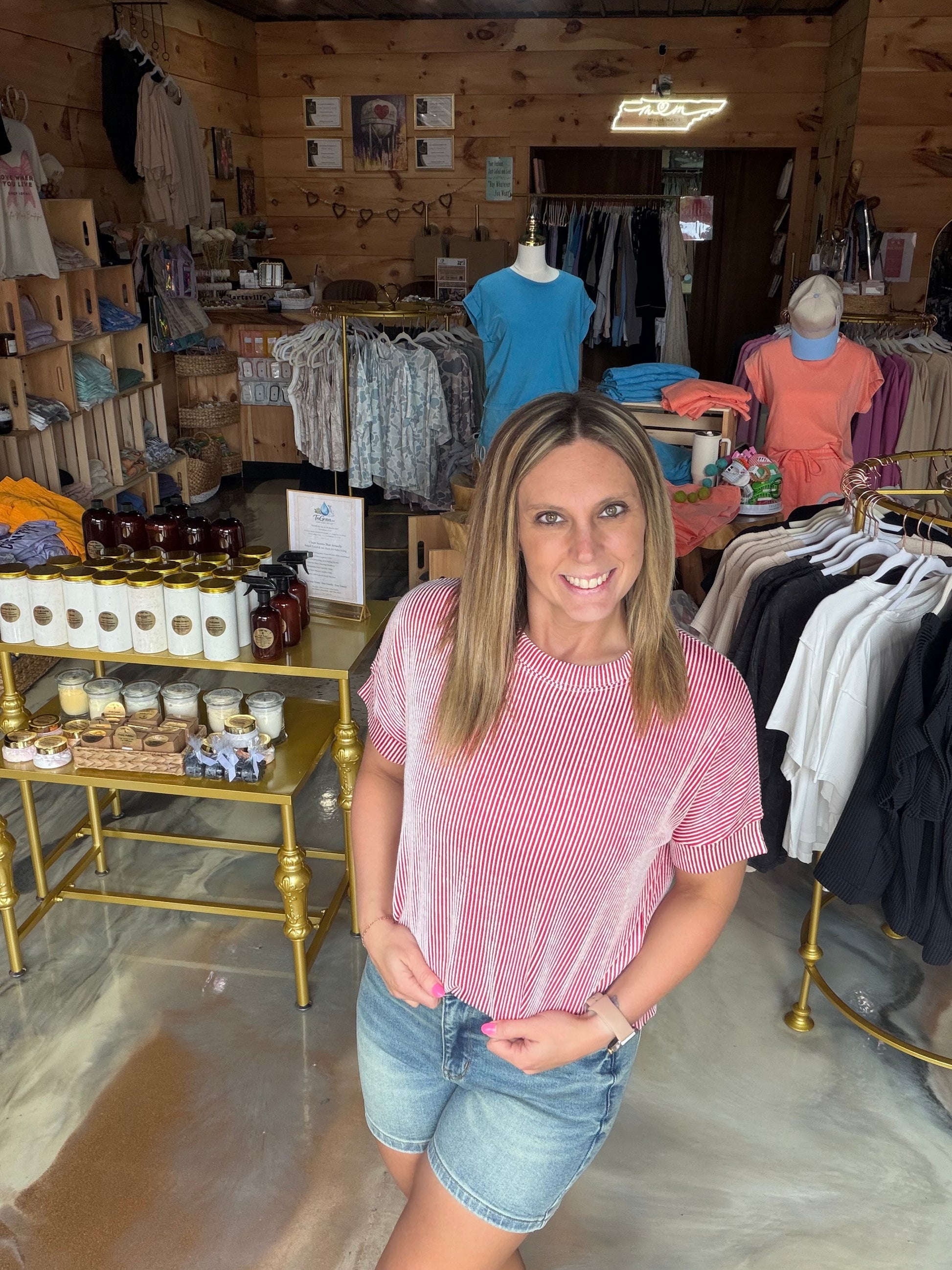 Corded Rib Short Sleeve Top