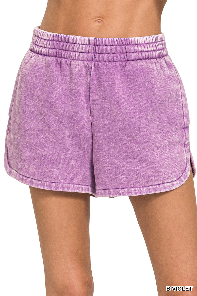 Acid Washed Elastic Wasteband Dolphin Shorts