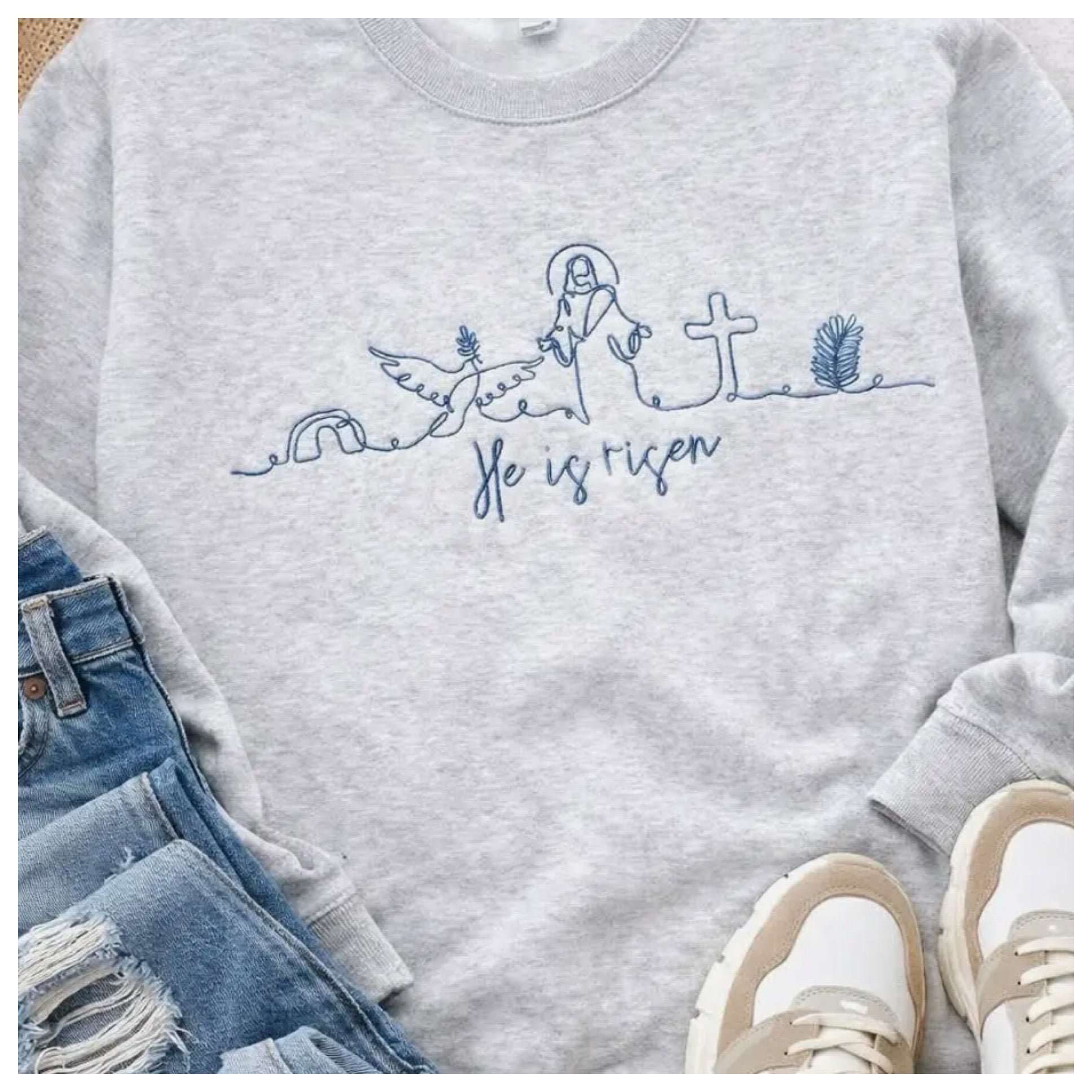 Embroidered He is Risen Sweatshirt