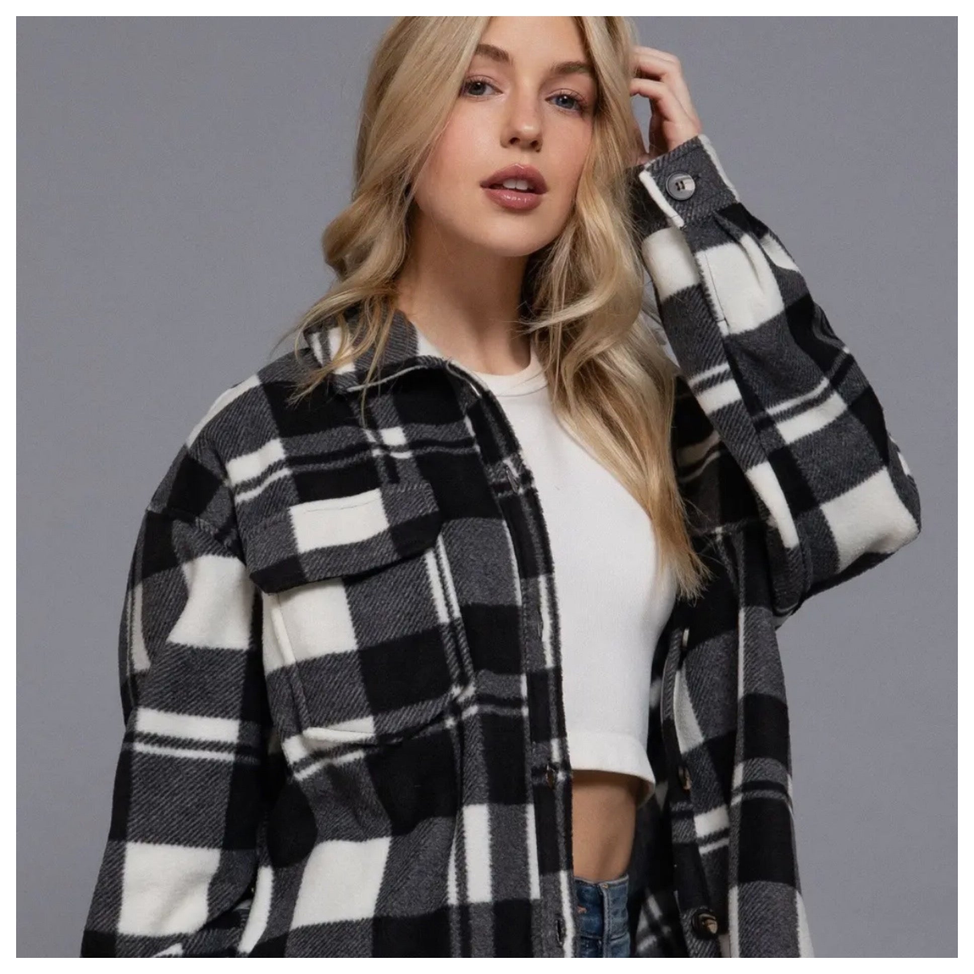 Check Printed Fleece Jacket