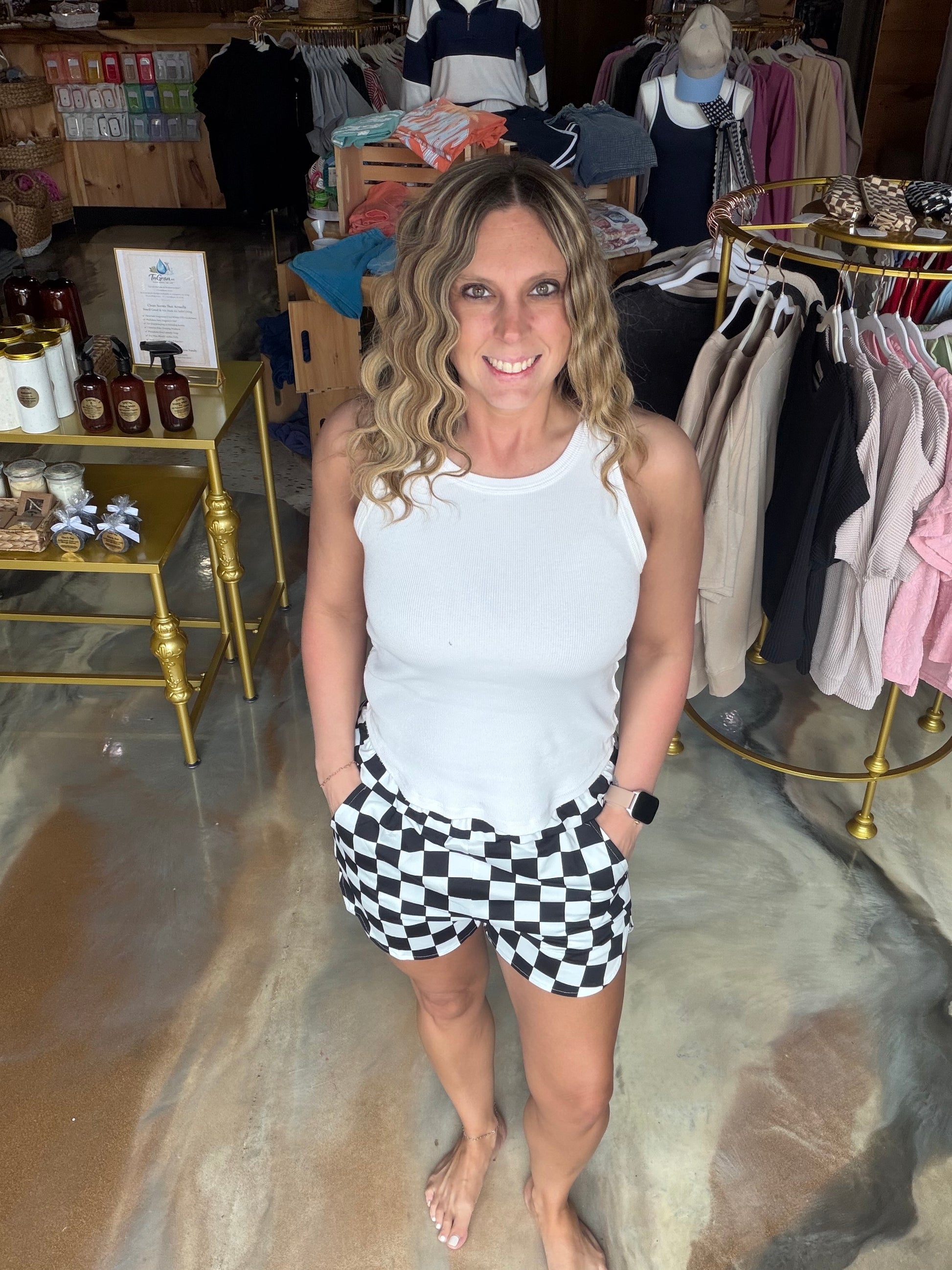 Checkered Print High Waist Casual Shorts