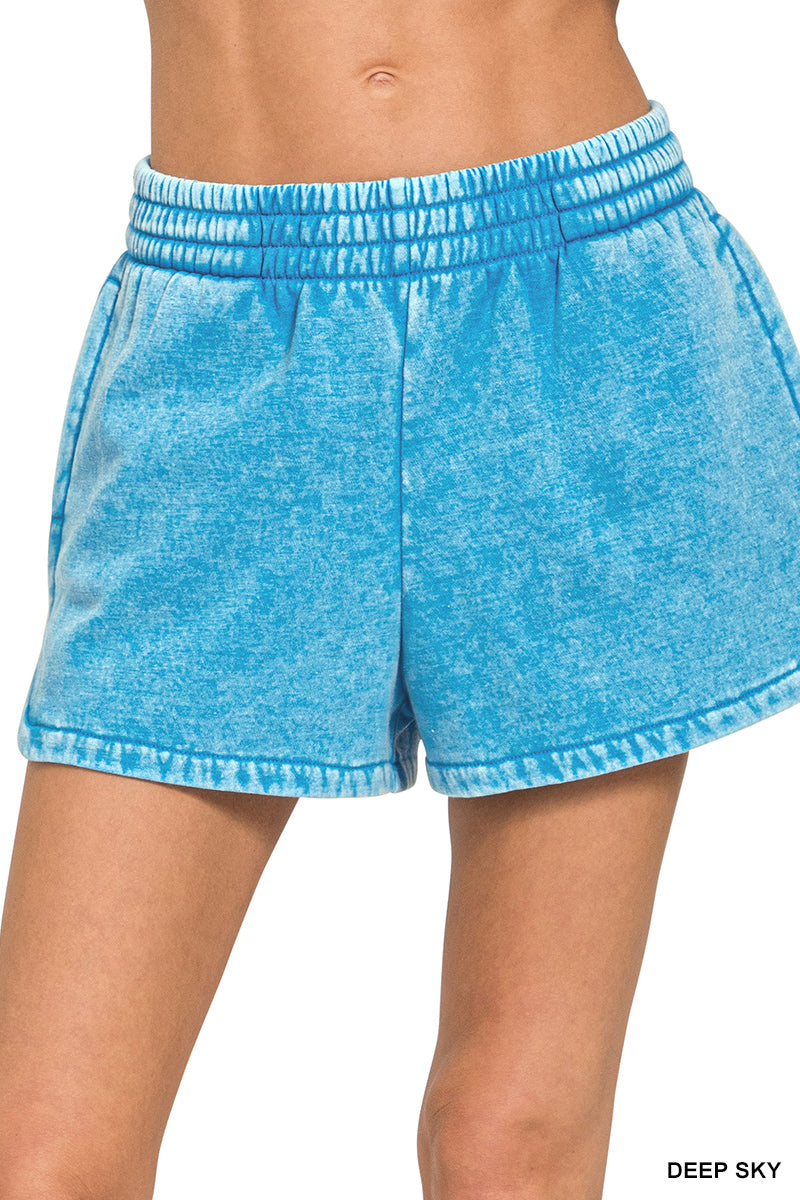 Acid Washed Elastic Wasteband Dolphin Shorts