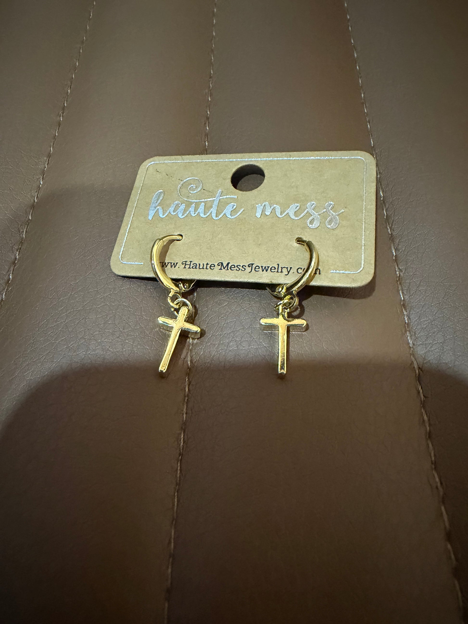 Gold Cross Earrings on Huggies