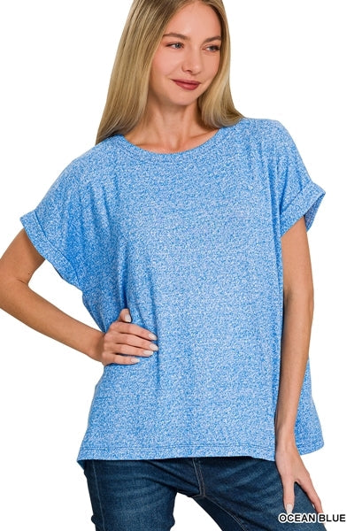 Soft Melange Hacci Short Sleeve Round Neck Top