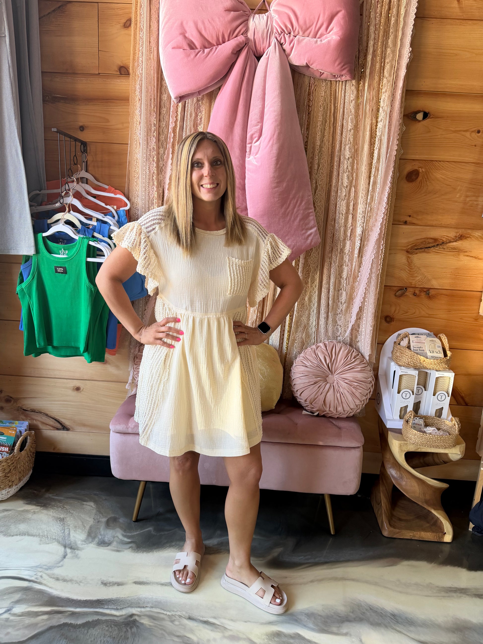 Waffle Knit Contrast Solid Comfy Mini Dress