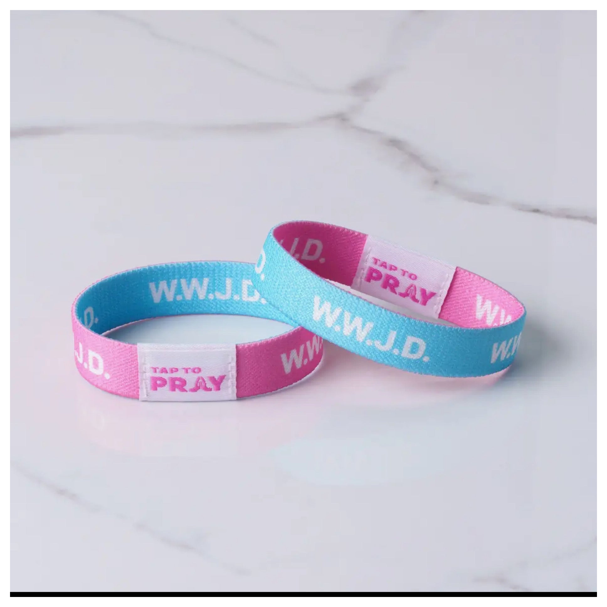 Tap to Pray Wristband Blue and Pink WWJD