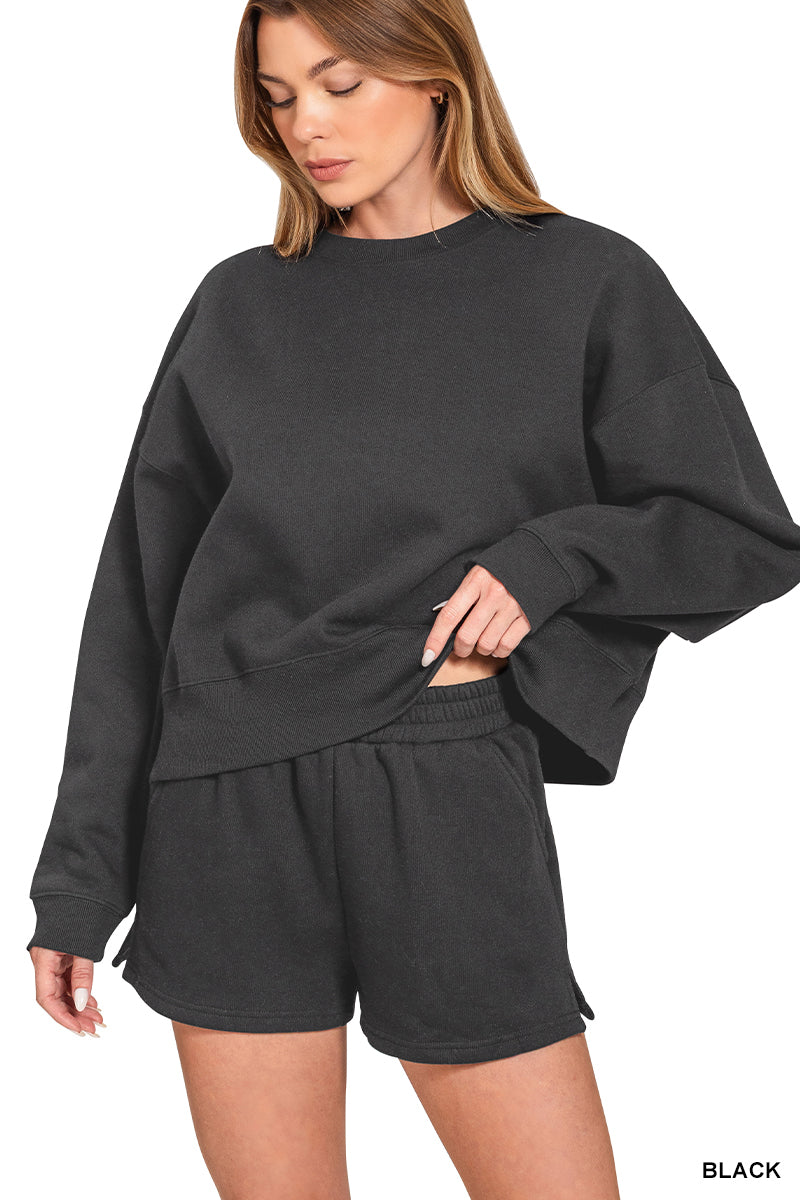 Fleece Round Neck Pullover & Shorts Set