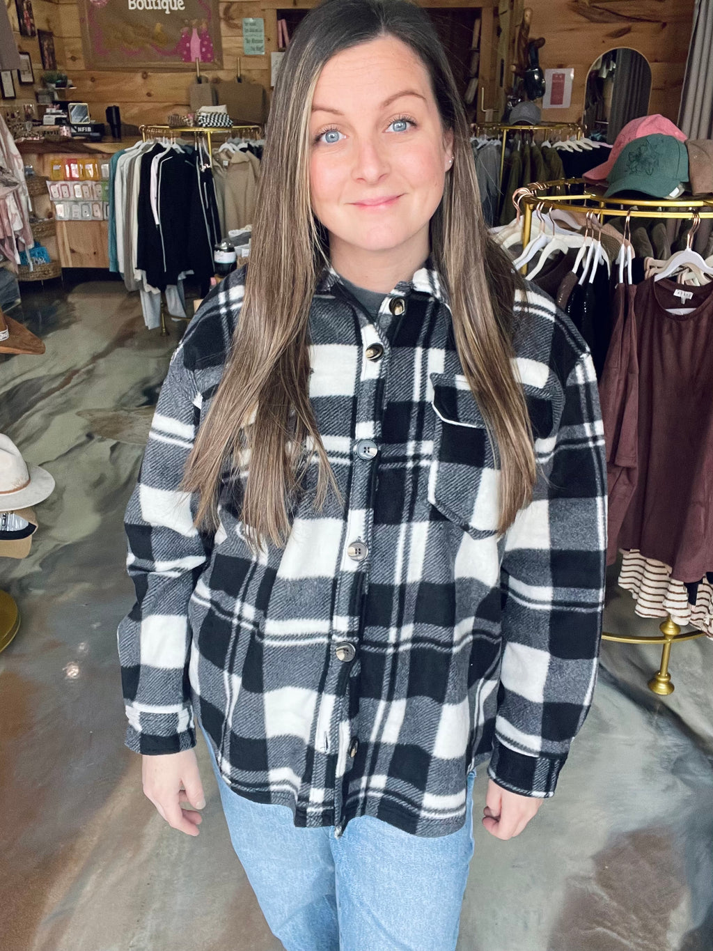 Check Printed Fleece Jacket