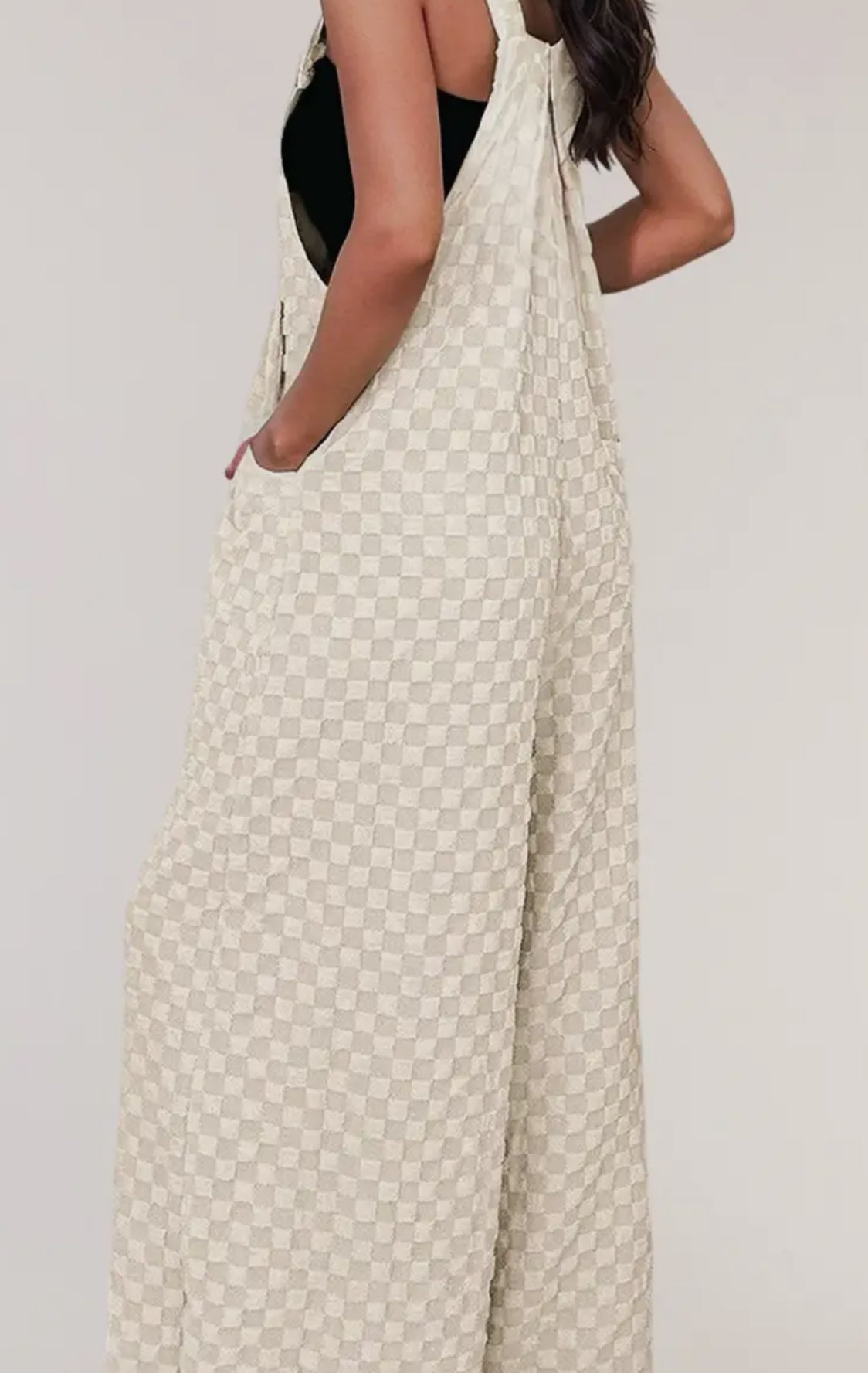 Checkered Pocketed High Waist Wide Leg Romper