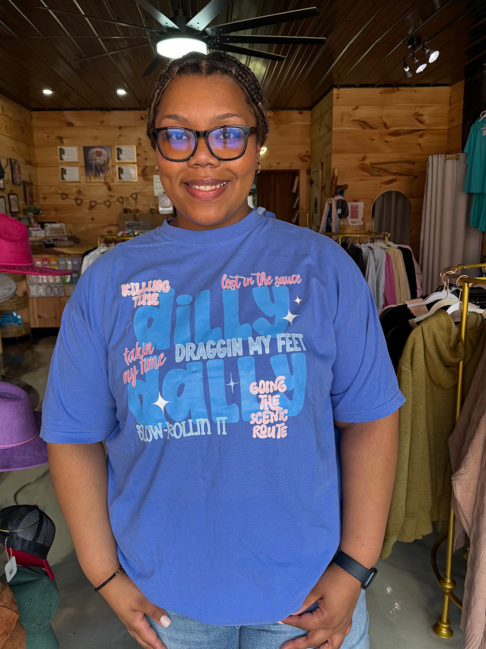 Dilly Dally Graphic Tee On Flo Blue