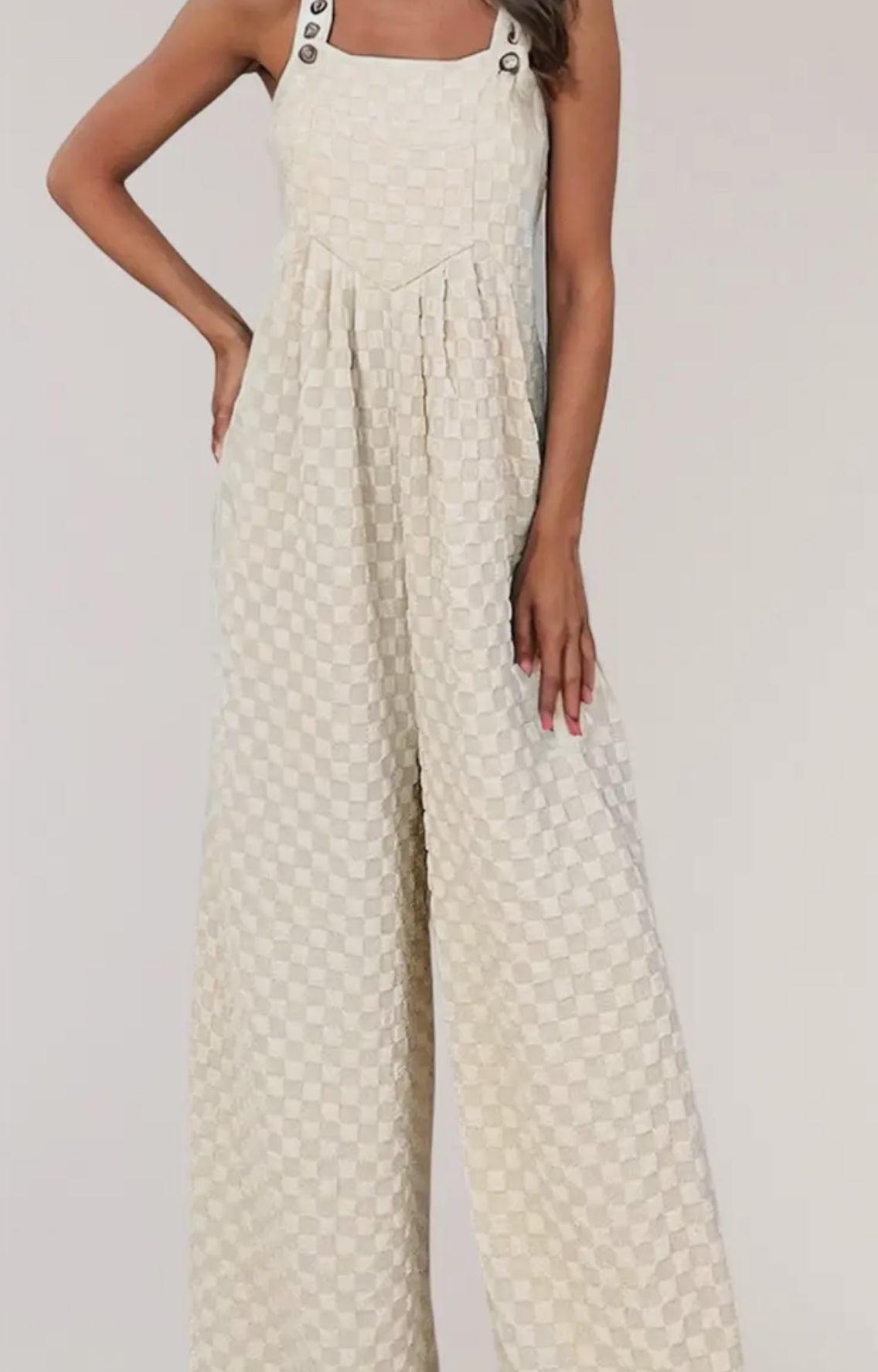 Checkered Pocketed High Waist Wide Leg Romper
