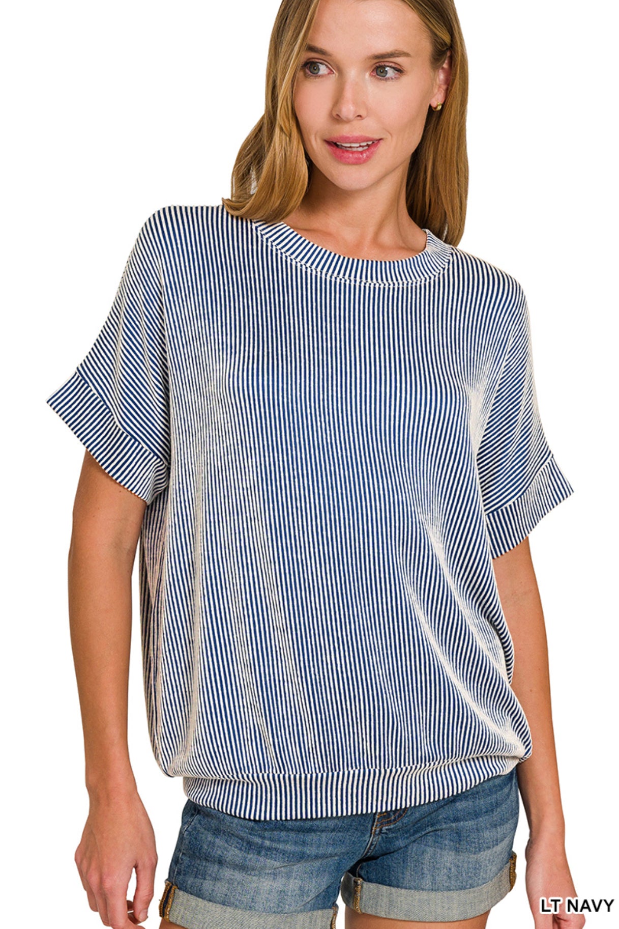 Corded Rib Short Sleeve Top