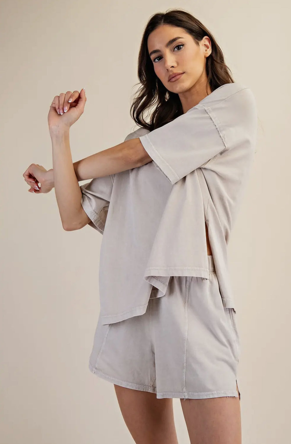 Mineral Washed Cotton Oversize Slit Tee