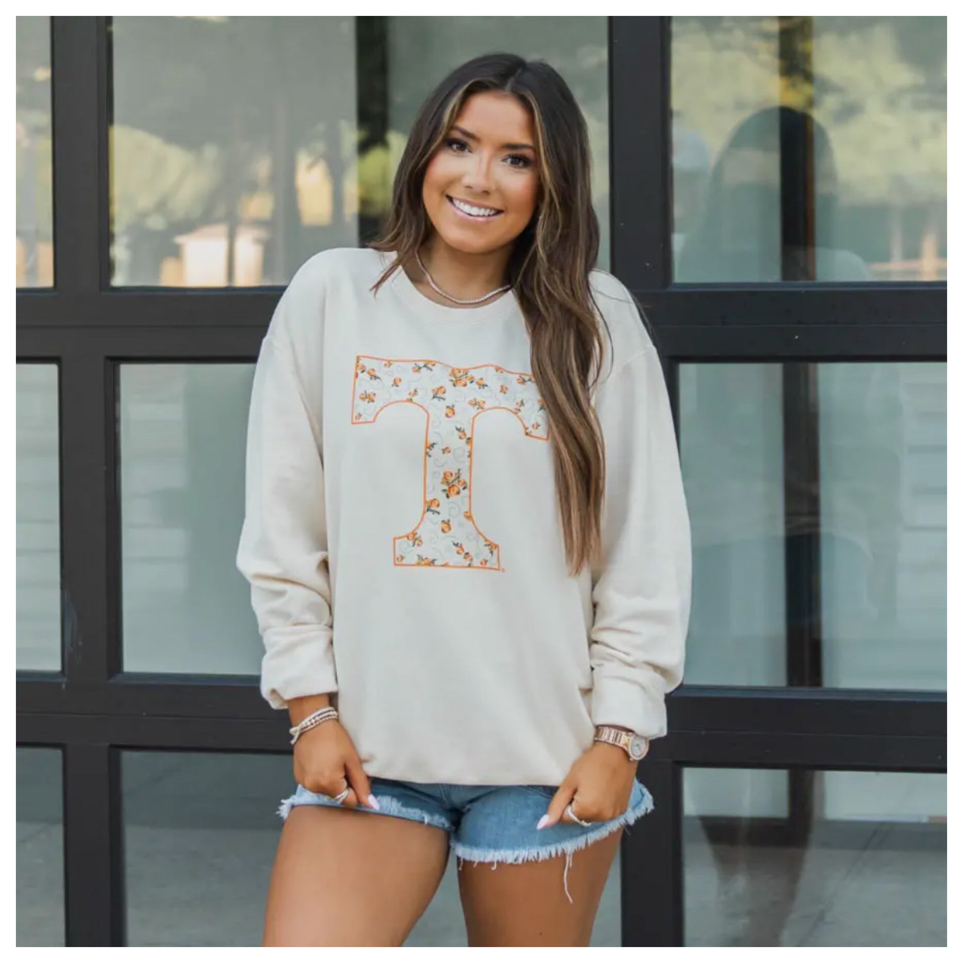 Orange Floral “Power T” Crew Sweatshirt