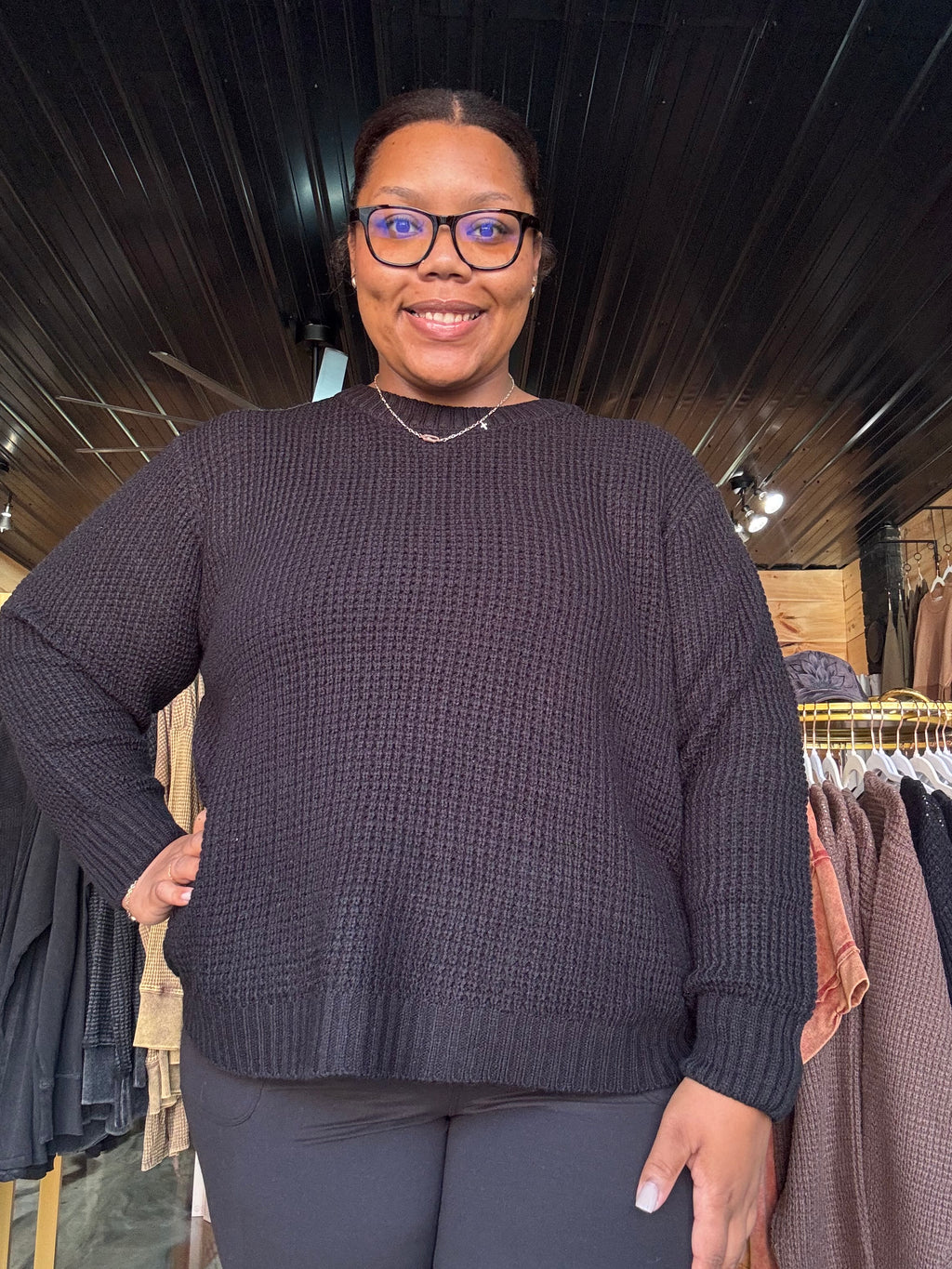 Plus Size Basic Waffle Sweater