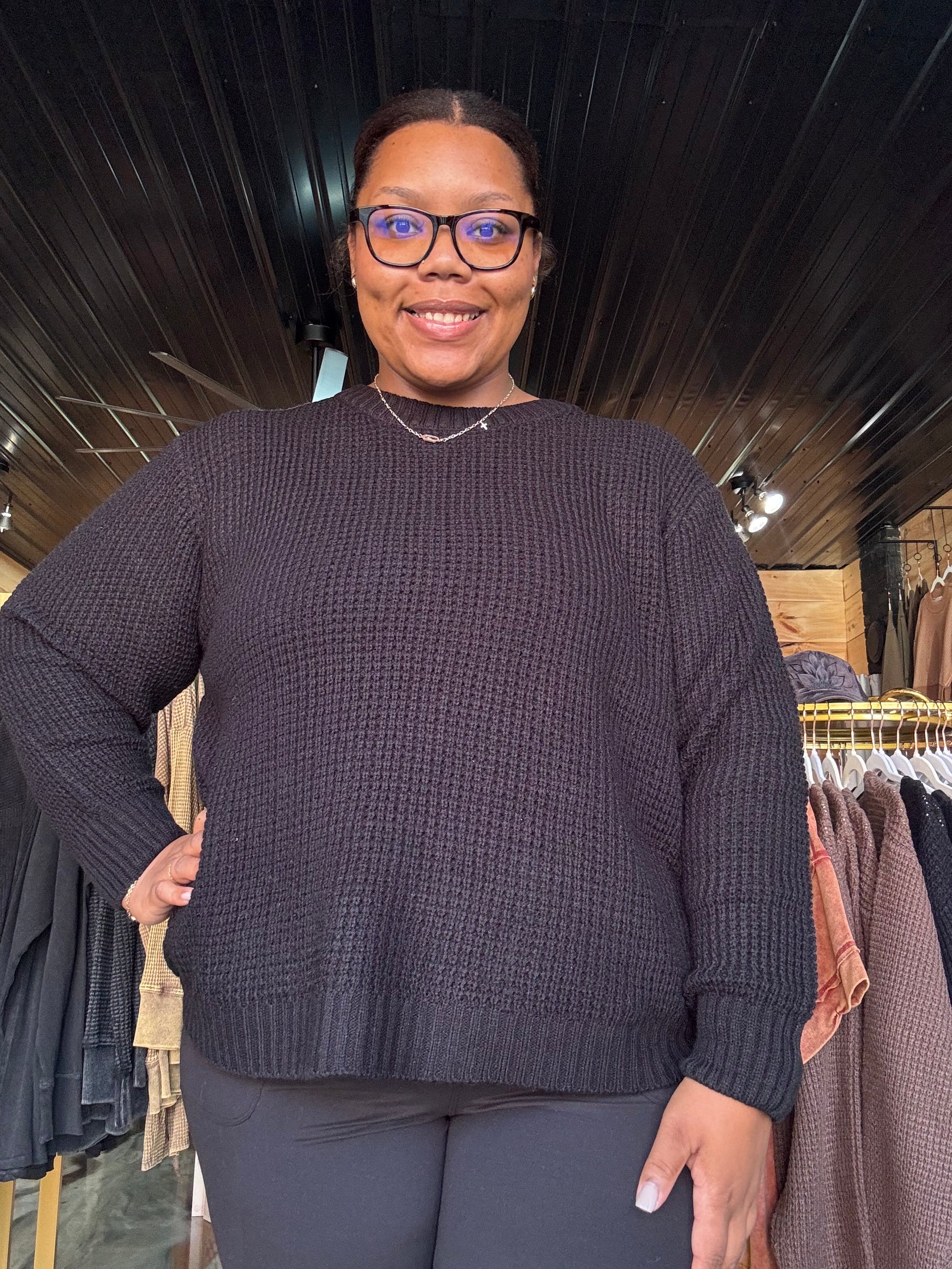 Plus Size Basic Waffle Sweater
