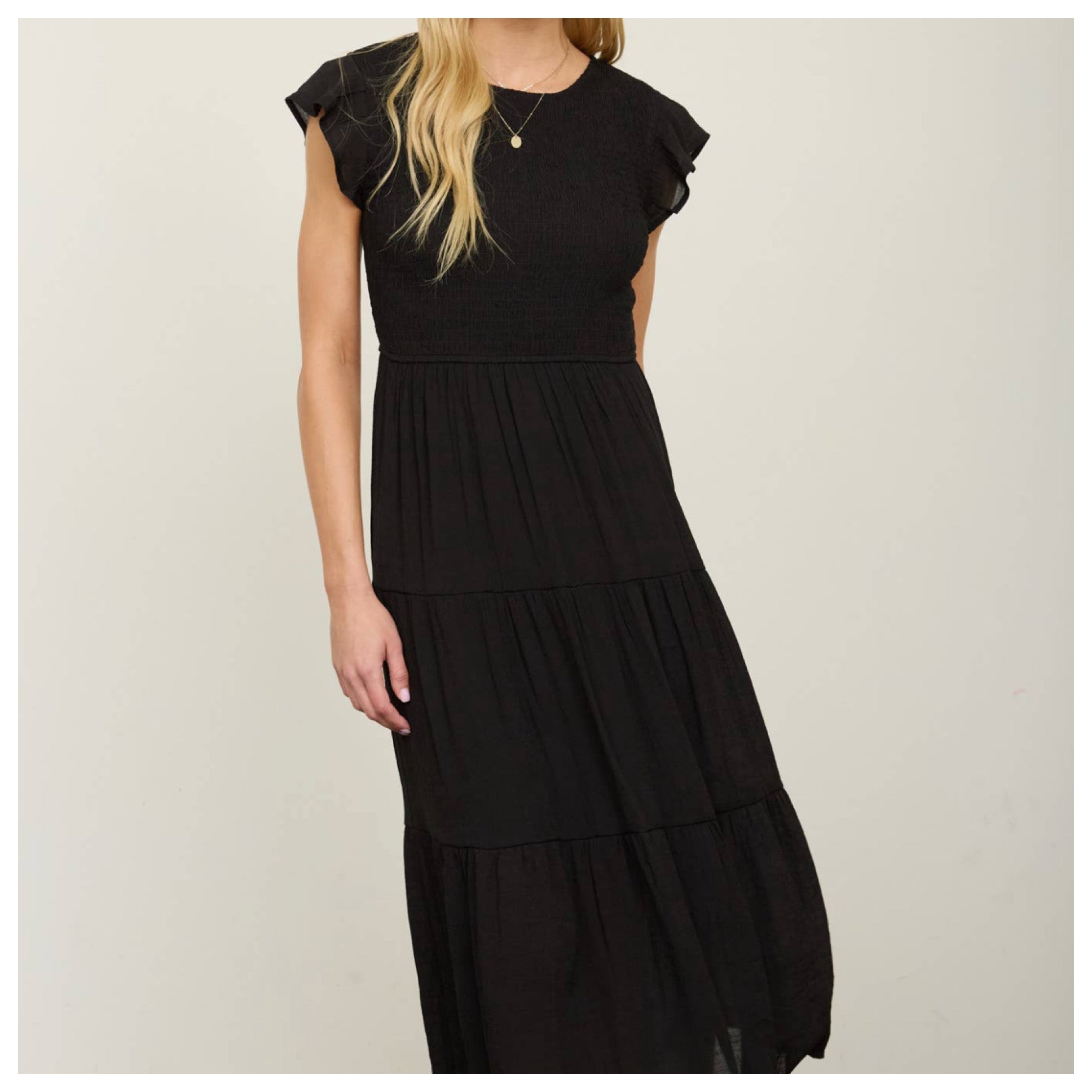 Tiered smocked short sleeve mini dress