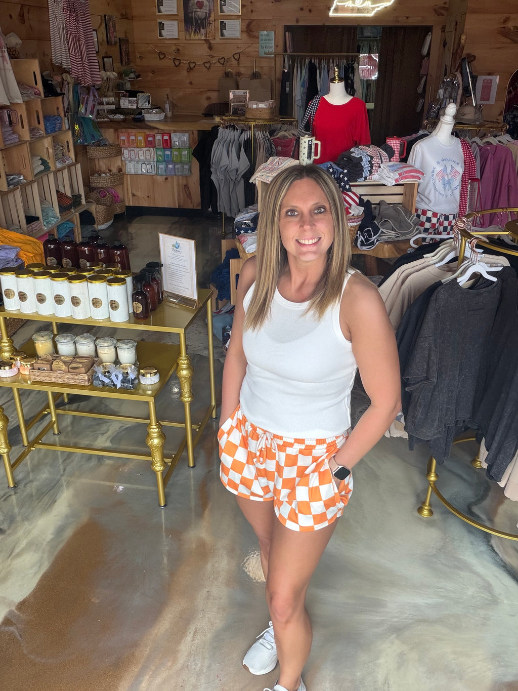 Orange and White Checkerboard Shorts