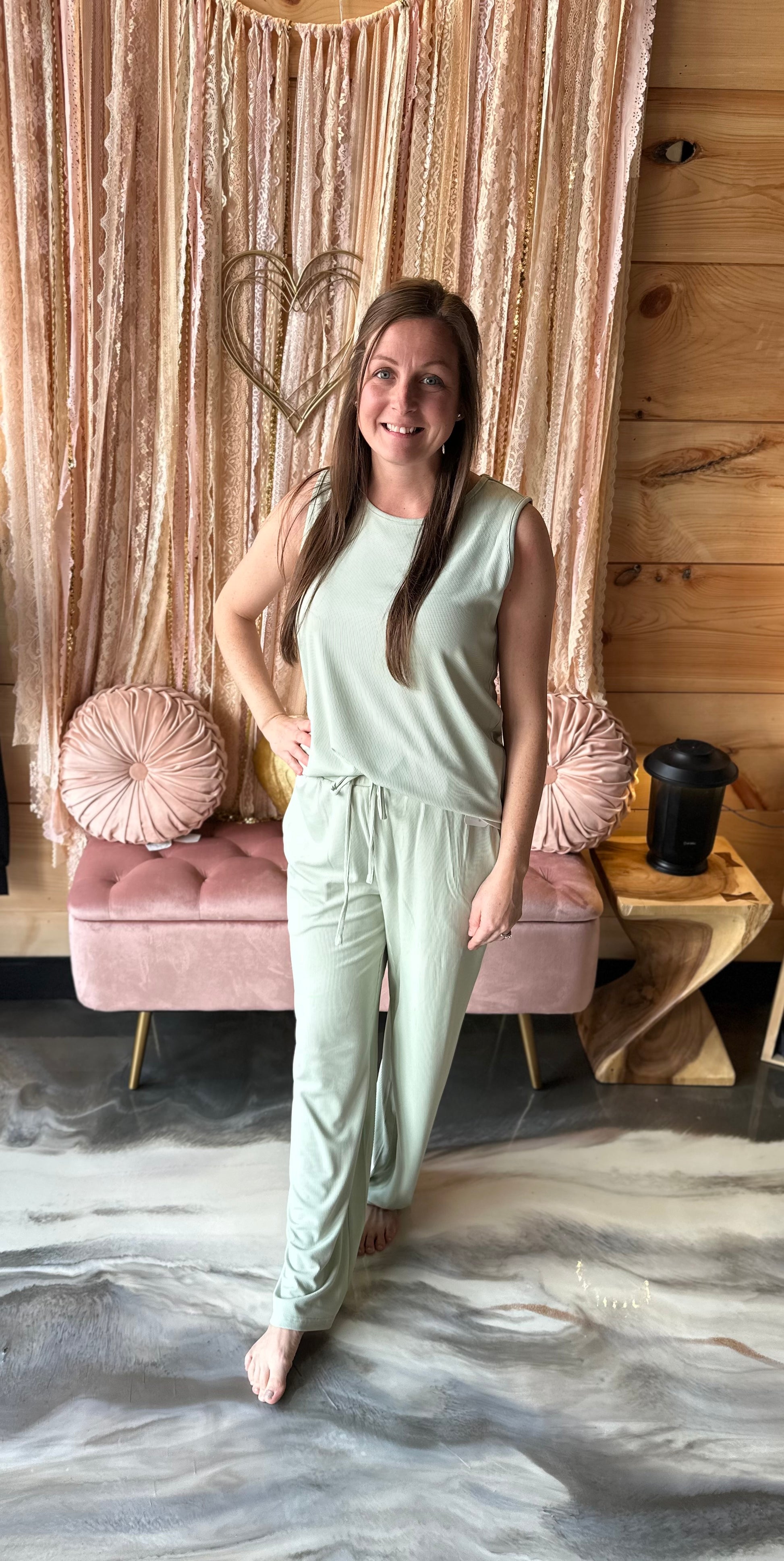 Textured Tank Top and Drawstring High Waist Pants Set
