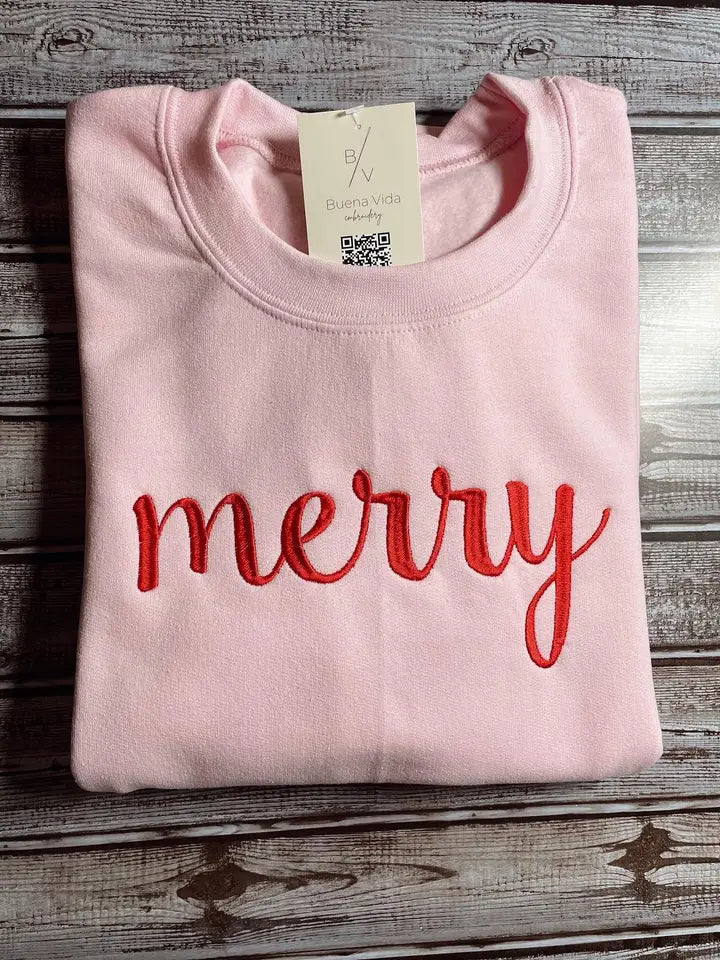 Pink Merry Embroidered Crew