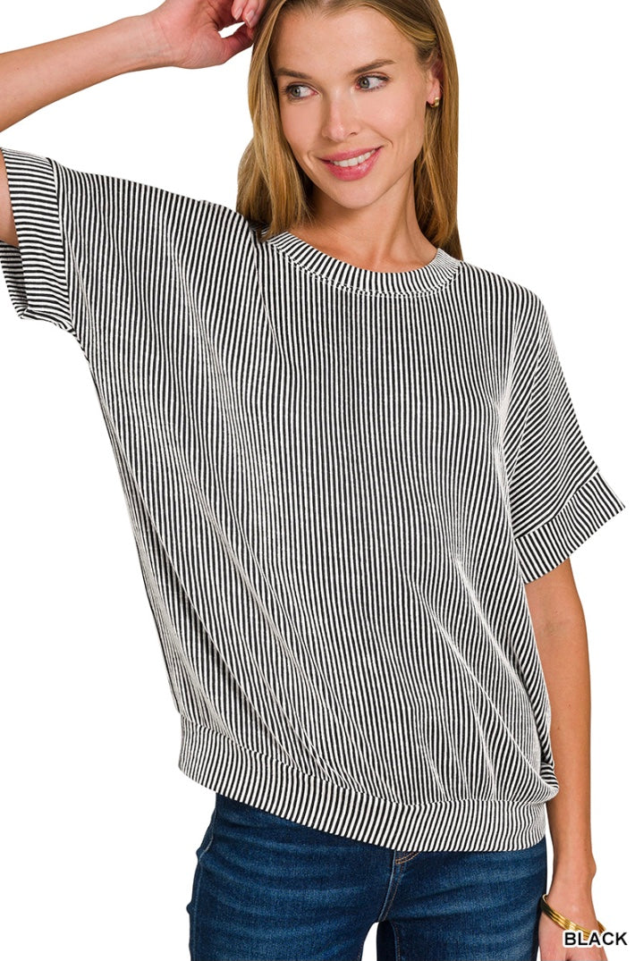 Corded Rib Short Sleeve Top