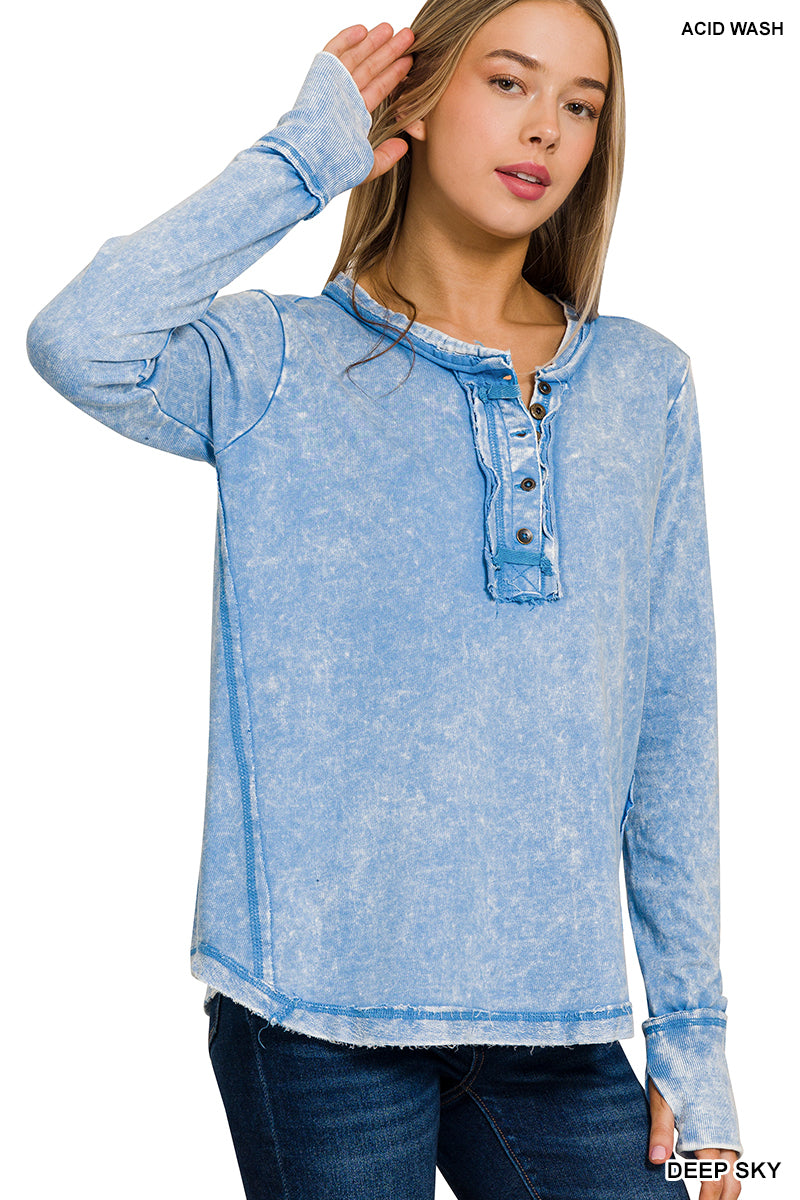 WASHED THUMB HOLE CUFFS LONG SLEEVE TOP