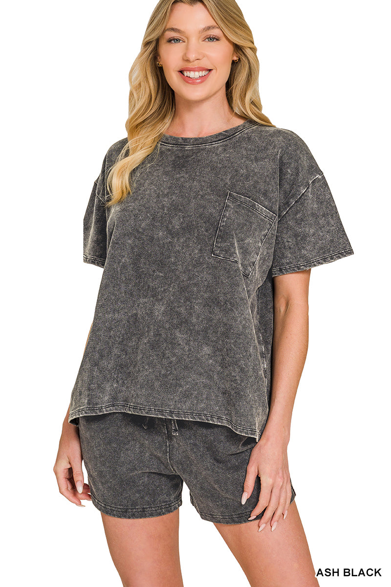 French Terry Acid washed Relaxed Top and Short Set