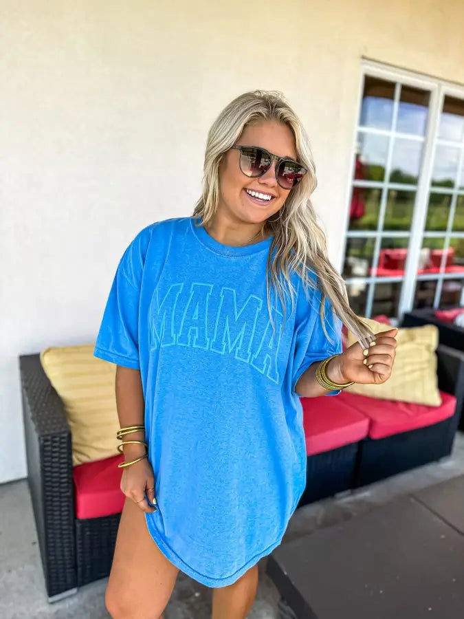 Mama Comfort Colors Bright Blue Tshirt