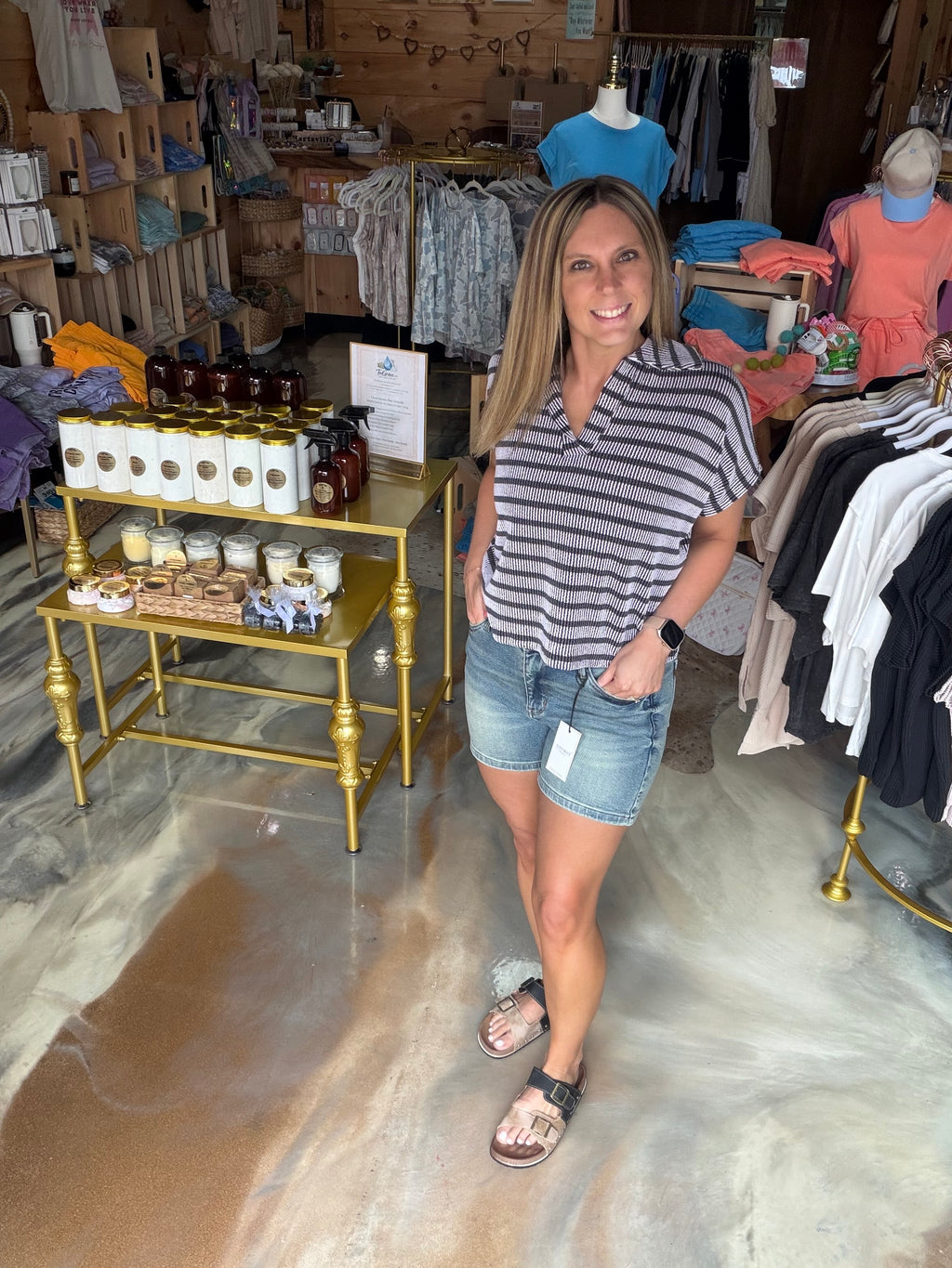 Raised Rib Striped Collared Top
