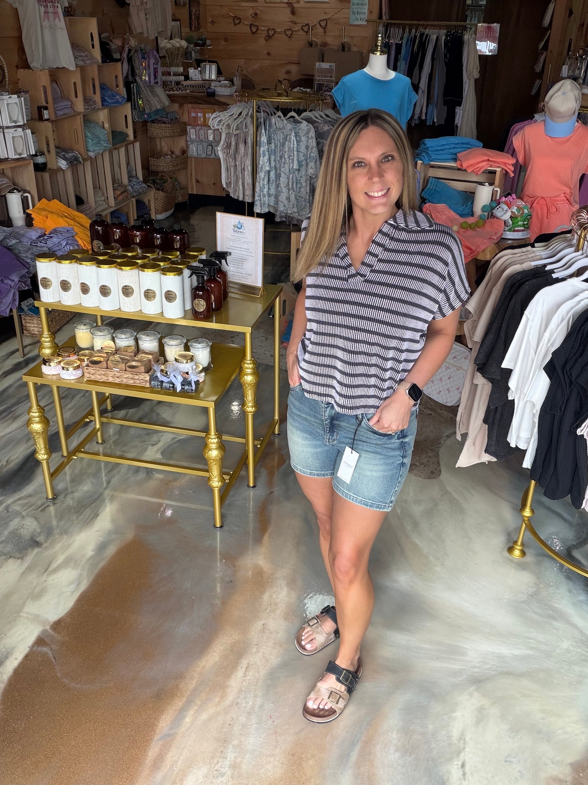 Raised Rib Striped Collared Top