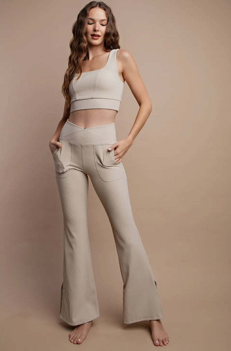 Nylon Rib V Waist Crossover Leggings