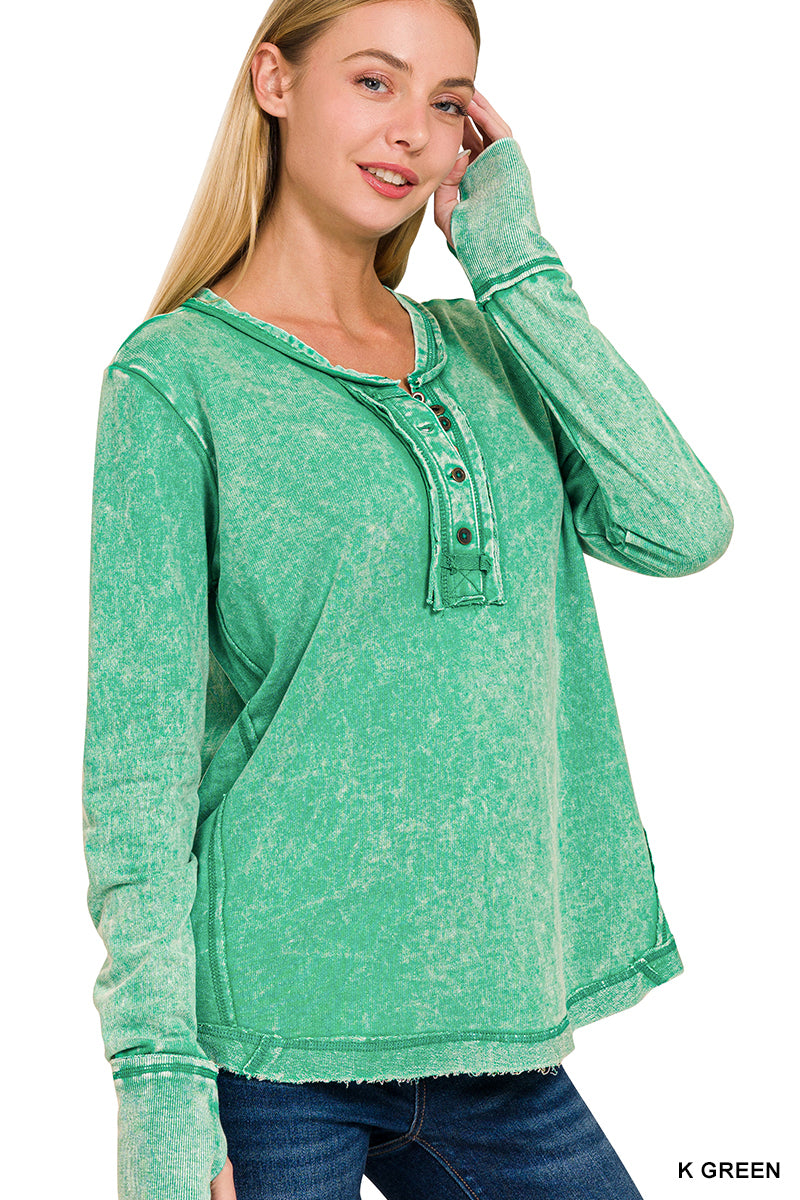 WASHED THUMB HOLE CUFFS LONG SLEEVE TOP
