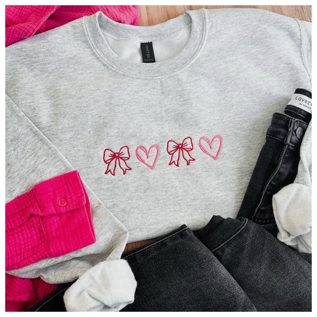 Bow Heart Embroidery Sweatshirt
