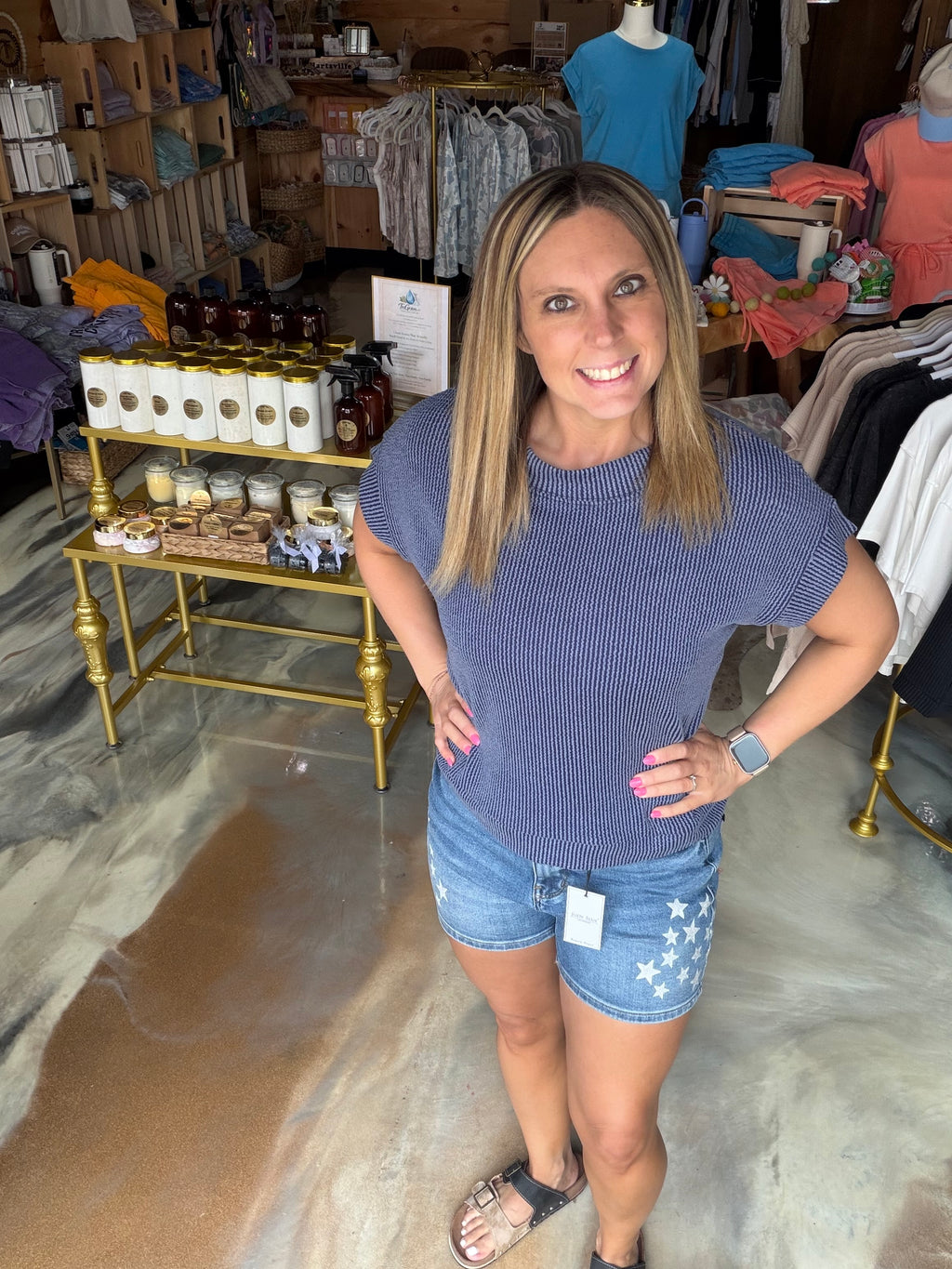 Raised Rib Cap Sleeve Top