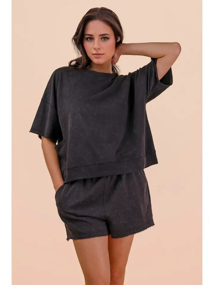PLUS Size Mineral Washed Knit Casual Top & Shorts