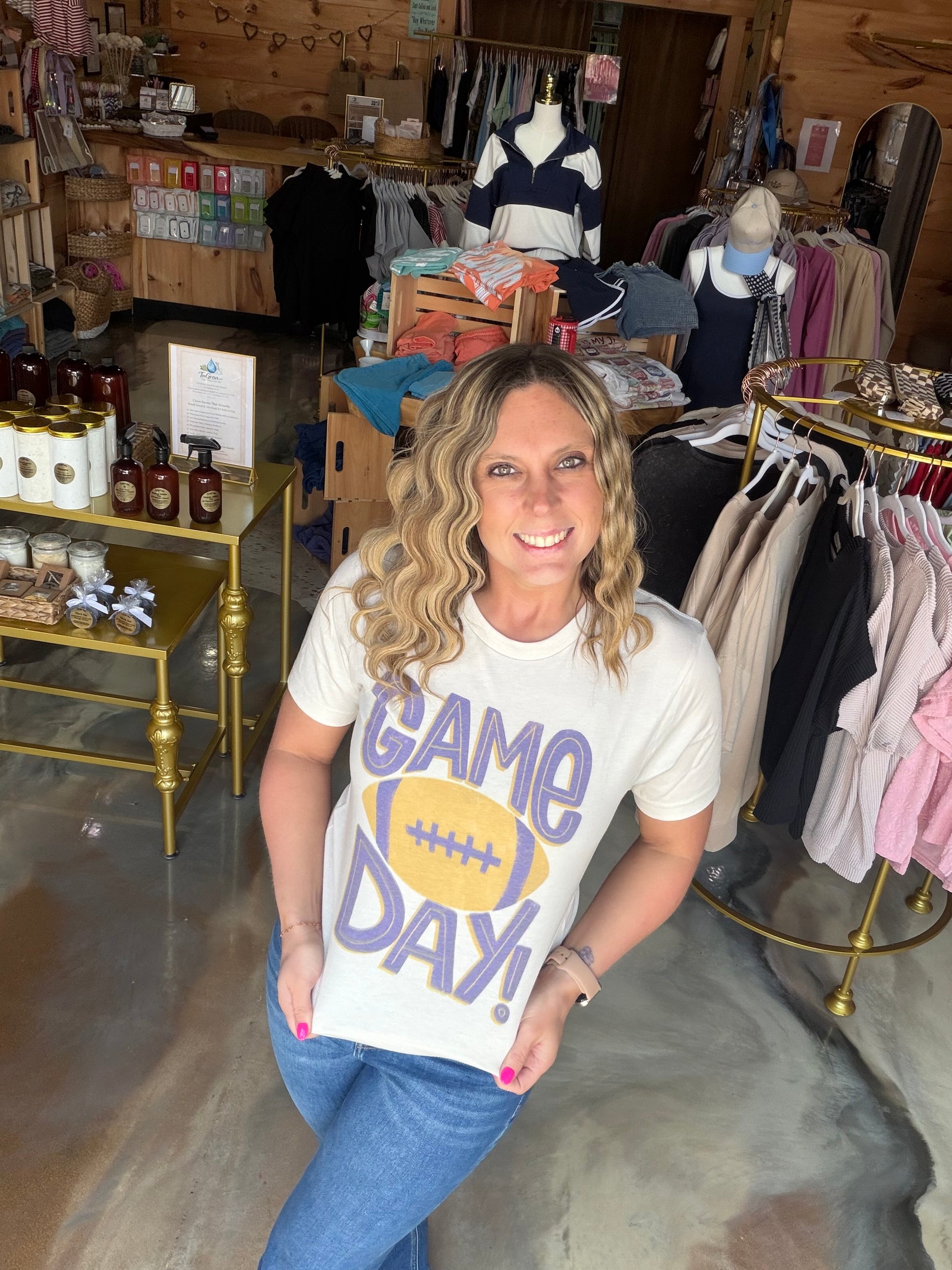 Purple and yellow game day shirt
