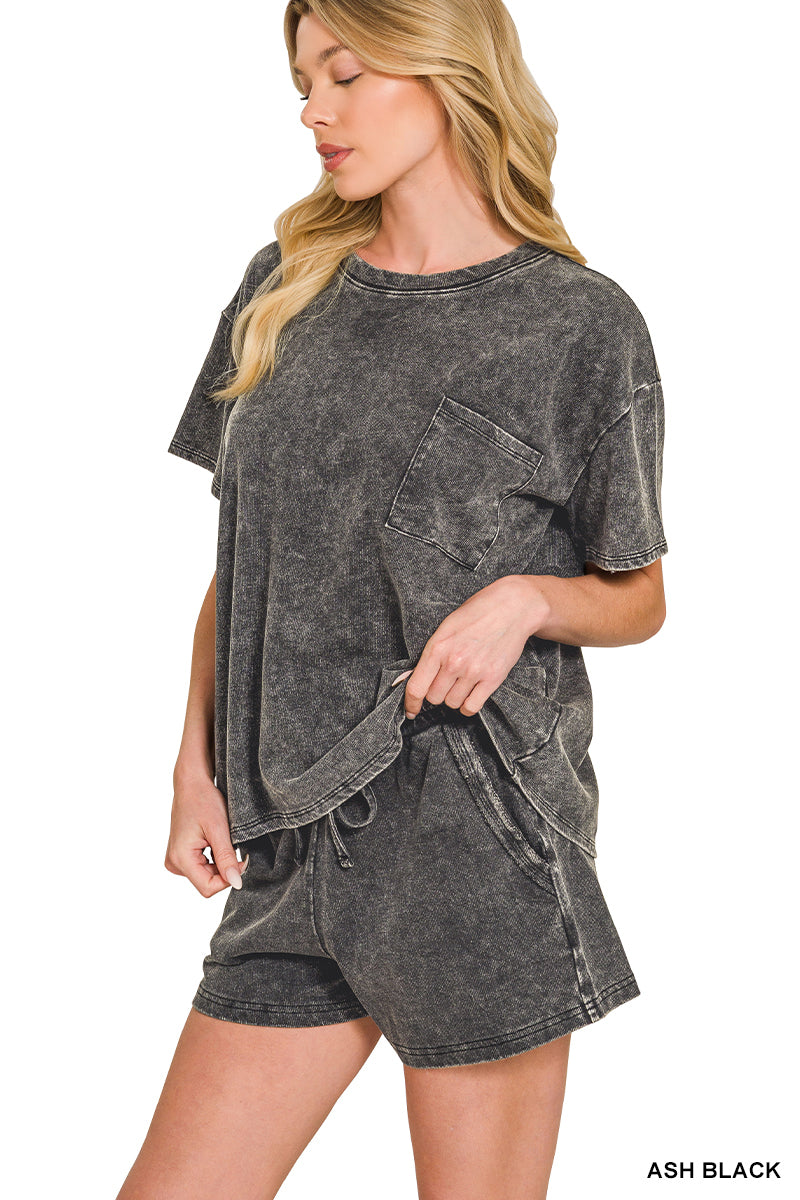 French Terry Acid Washed Relaxed Top & Shorts Set