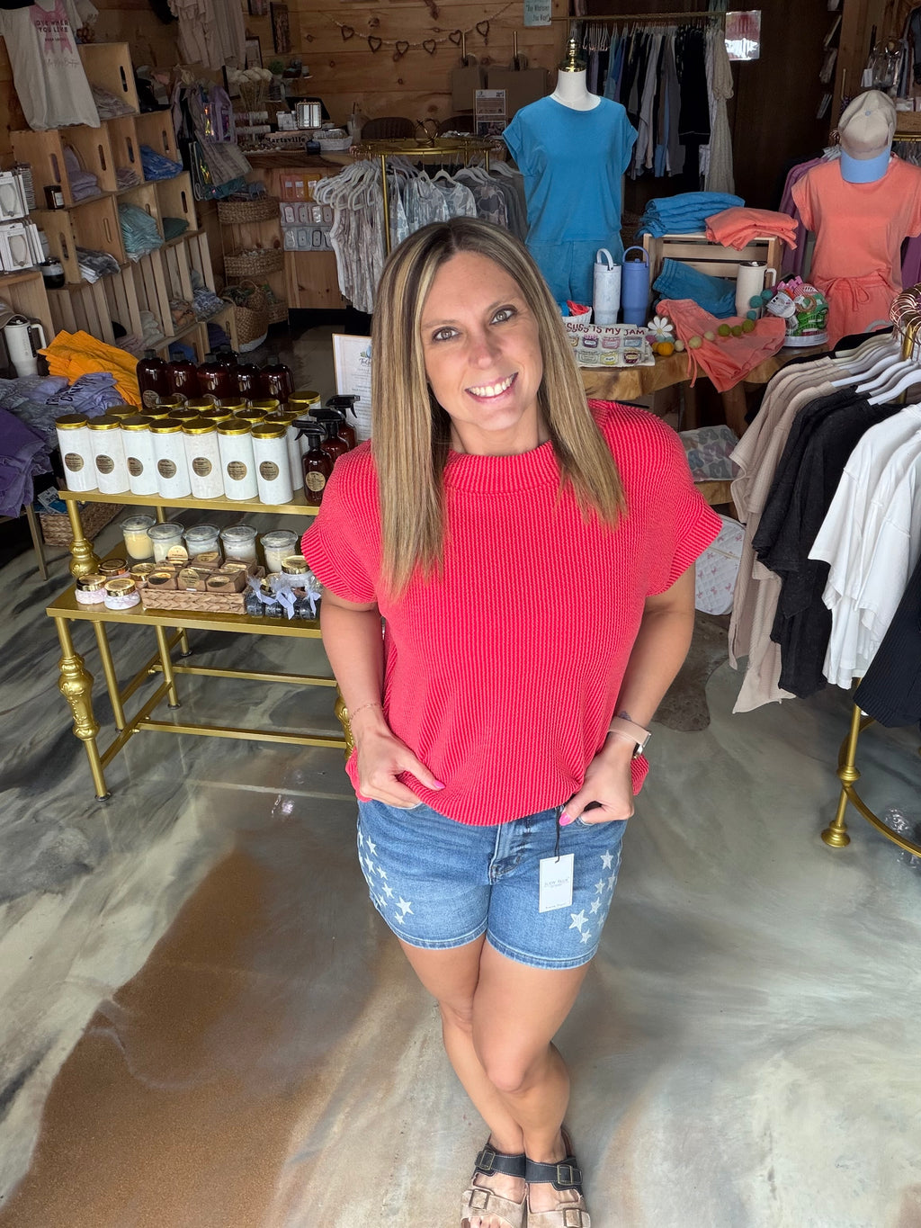 Raised Rib Cap Sleeve Top
