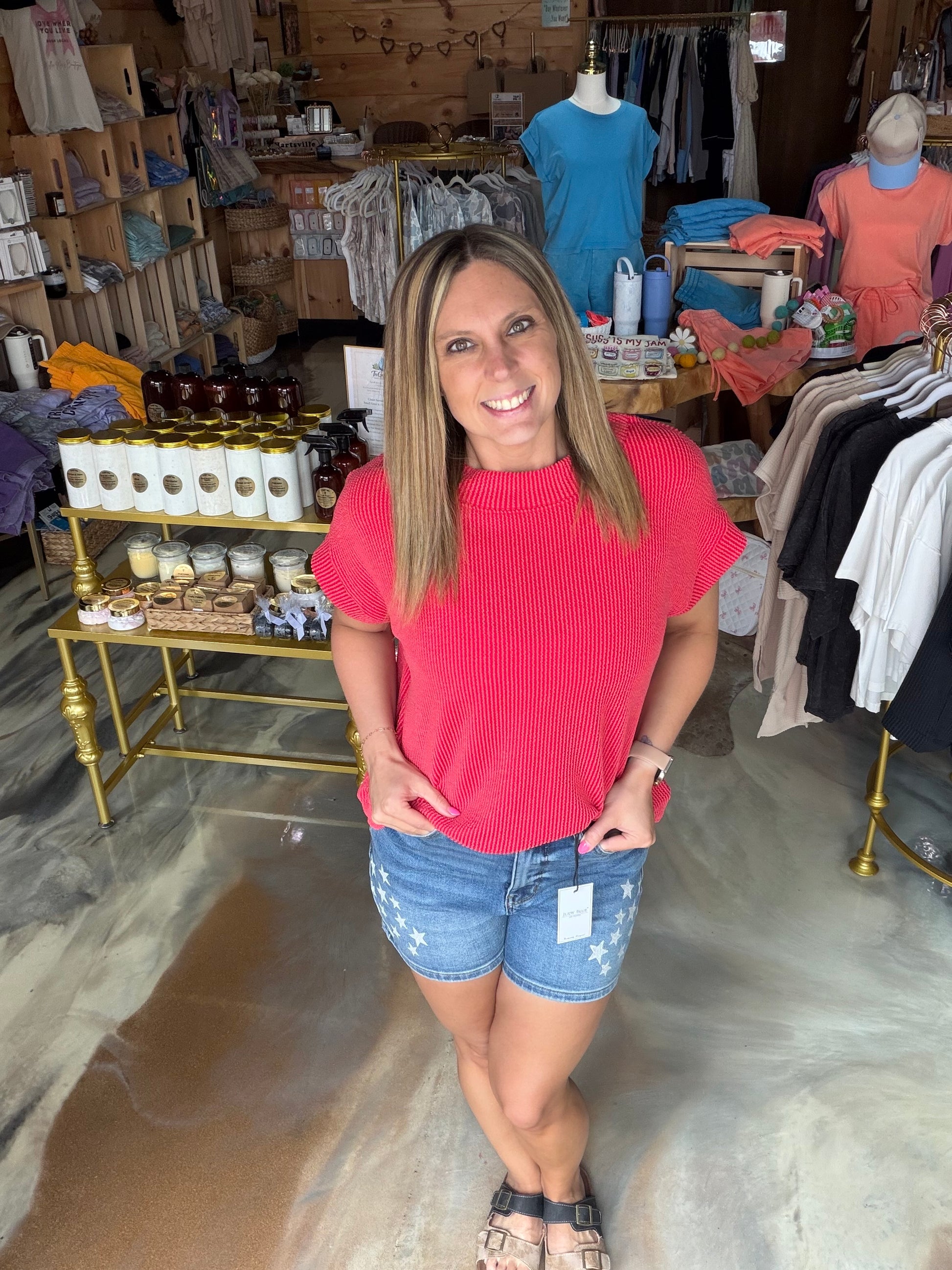 Raised Rib Cap Sleeve Top