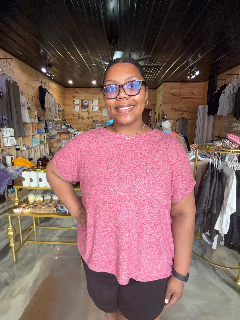 Plus Soft Melange Short Sleeve Round Neck Top