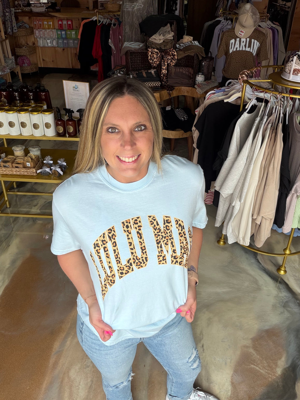 Lulumac blue leopard comfort colors tshirt