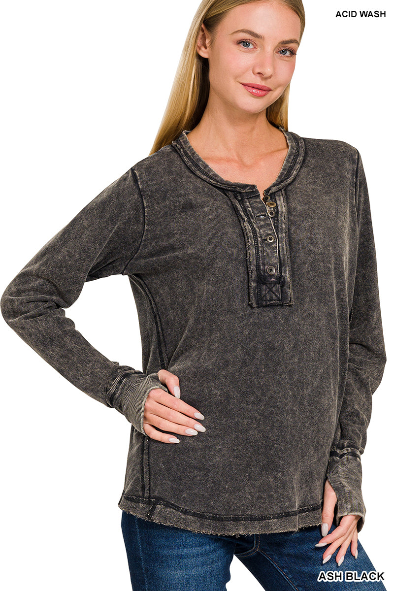 WASHED THUMB HOLE CUFFS LONG SLEEVE TOP