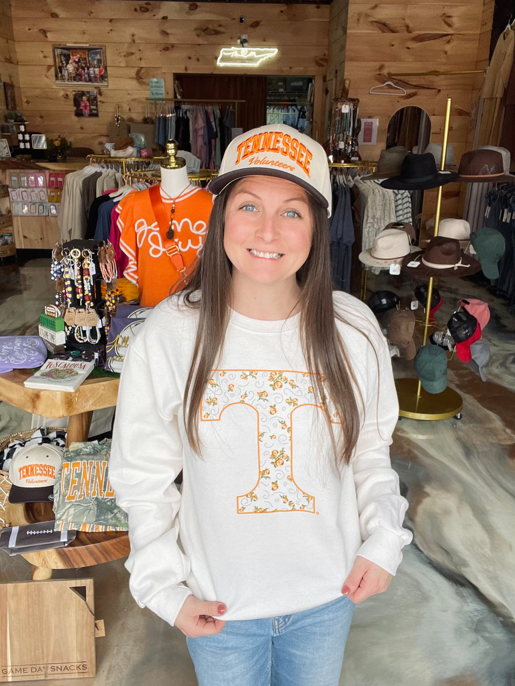 Orange Floral “Power T” Crew Sweatshirt